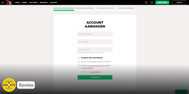 711 Casino Review Screenshot Account Aanmaken