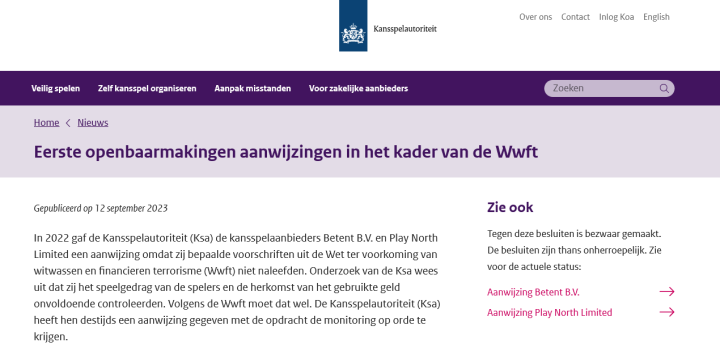 Eerste Openbaarmakingen Aanwijzingen In Het Kader Van De Wwft