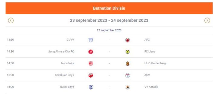 Betnation Divisie Programma