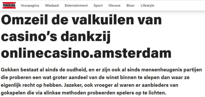 Onlinecasino.amsterdam wordt aanbevolen door Panaroma