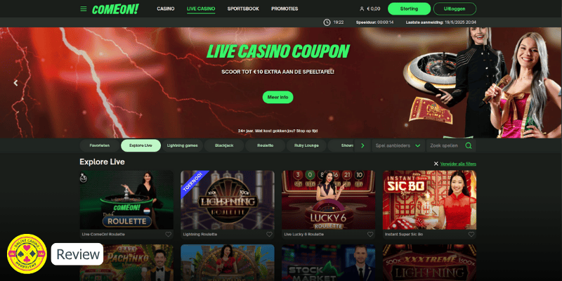Comeon Live Casino Lobby