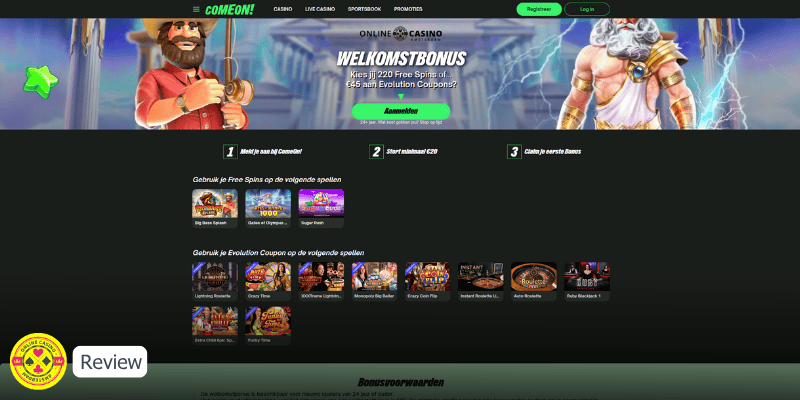 Comeon Review Homepage