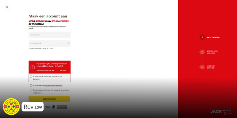 Jacks.nl Screenshot Account Aanmaken