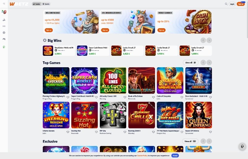 Wbetz Casino Homepage Screenshot