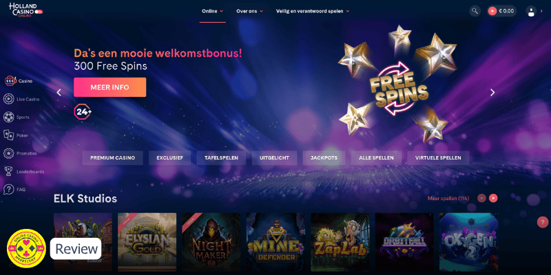 Holland Casino Recensie Homepage Screenshot