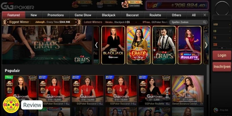 Live Casino lobby