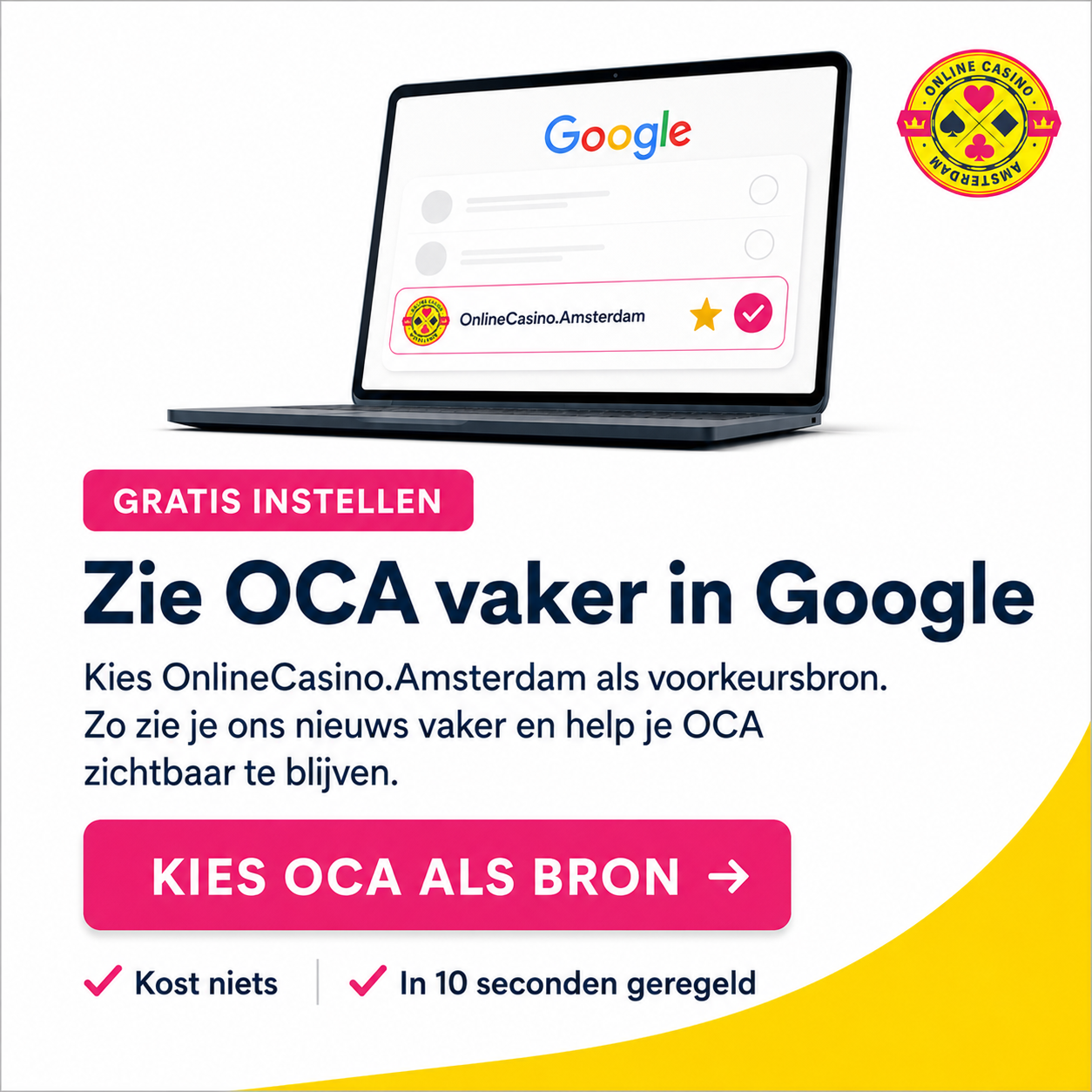 Kies OnlineCasino.Amsterdam als voorkeursbron in Google