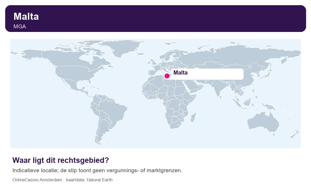 Wereldkaart met een stip bij Malta