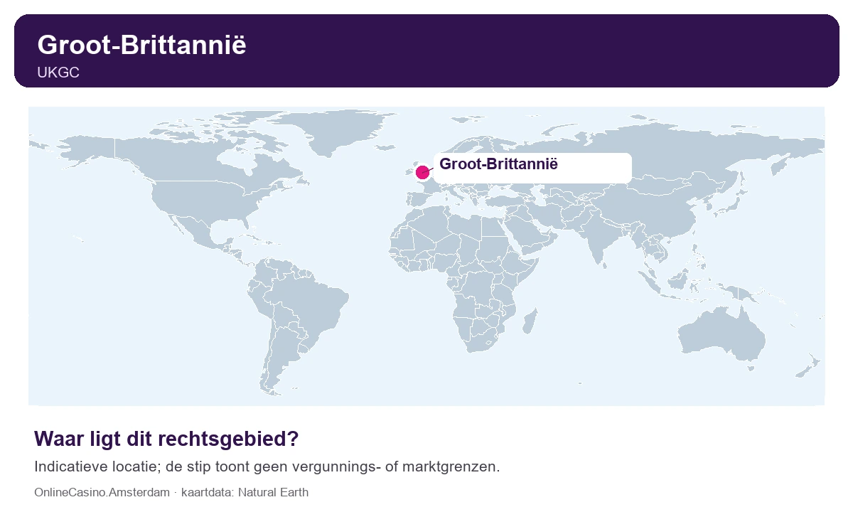 Wereldkaart met een stip bij Groot-Brittannië