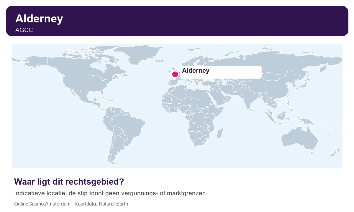 Wereldkaart met een stip bij Alderney
