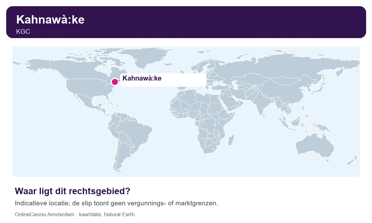 Wereldkaart met een stip bij Kahnawà:ke
