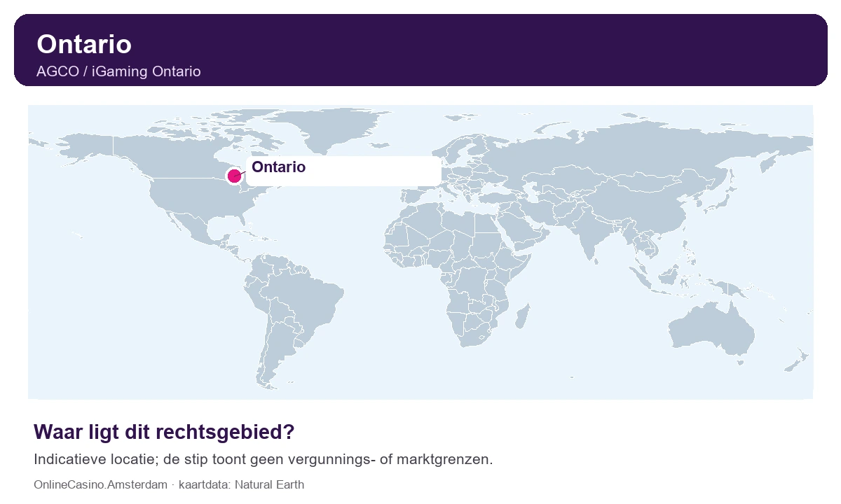 Wereldkaart met een stip bij Ontario