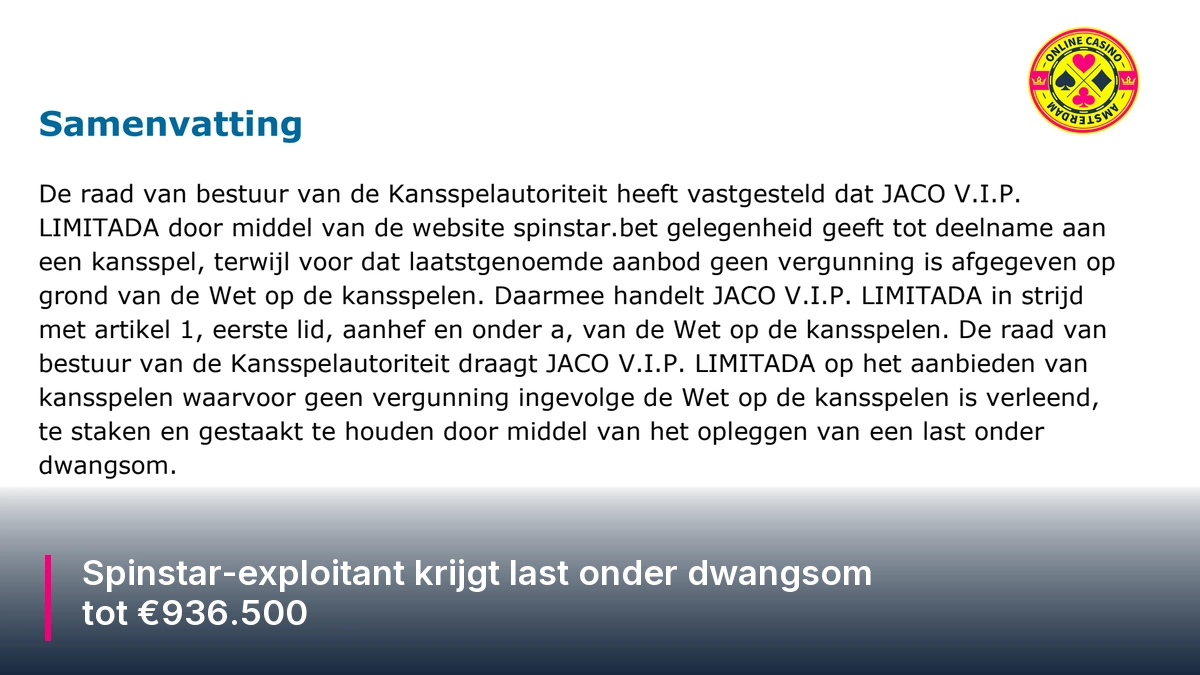 Spinstar Jaco Ksa Last Onder Dwangsom